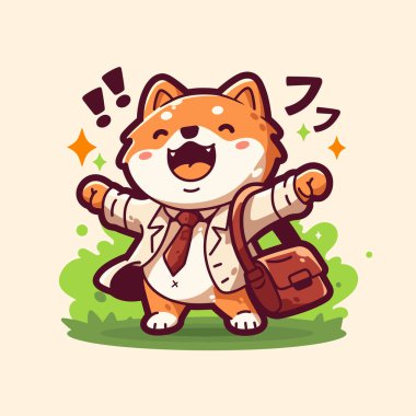 Çantası olan sevimli bir köpek. hayvan maskotu çizimi