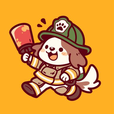 Bir kemiği ve ateşi olan sevimli bir çizgi film köpeği..