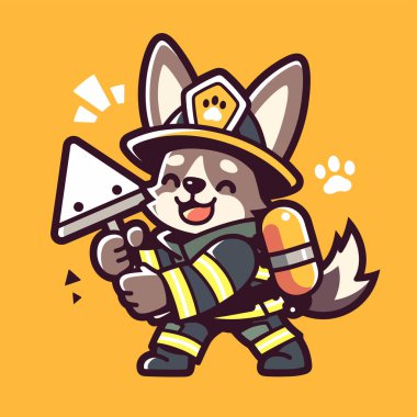 Güzel bir çizgi film karakteri, elinde köpek resmi olan bir ateş.