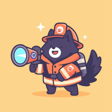 Megafonlu şirin bir köpek. Hayvan karakteri. Düz çizgi film tarzında vektör illüstrasyonu