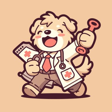 Steteskoplu ve kemikli bir köpek. vektör illüstrasyonu