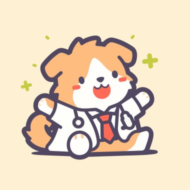 Steteskopta şirin bir çizgi film köpeği var.