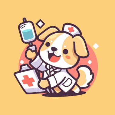 Köpek doktoru üniformalı ve steteskoplu.