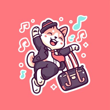 Şirin kedi şehirde bavulla oynuyor..