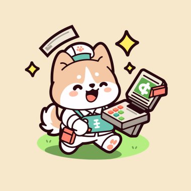 Tabletle oynayan sevimli bir çizgi film karakteri.