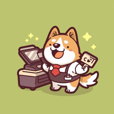 Bilgisayarı olan sevimli bir köpek.