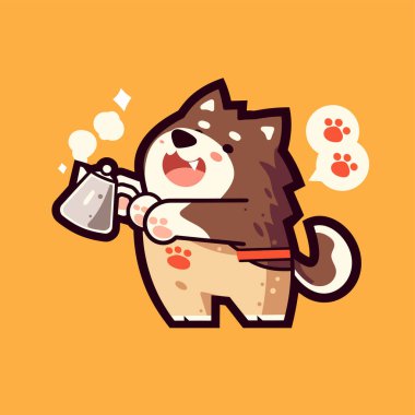 Kahve içen sevimli köpek. vektör illüstrasyonu