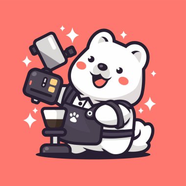 Kahve fincanıyla panda. vektör illüstrasyonu.