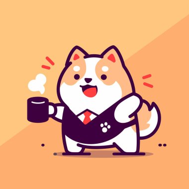 Kahve fincanındaki sevimli çizgi film köpeği. vektör illüstrasyonu