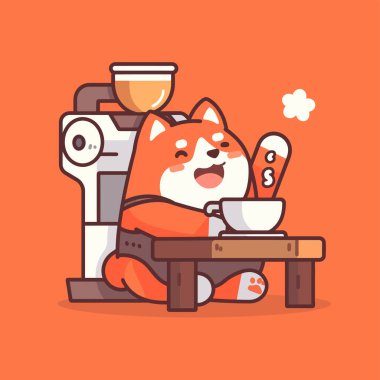 Bir fincan çay ve kahveyle sevimli çizgi film kedisi.