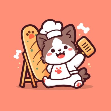 Çizgi film tarzında Fransız bulldoglu şirin çizgi film kedisinin vektör çizimi. Çıkartmalar, çıkartmalar veya logo tasarımı için uygun