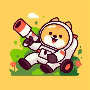 Roketli karikatür köpek astronotu