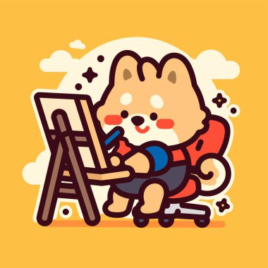 Dizüstü bilgisayarı olan sevimli çizgi film köpeği.