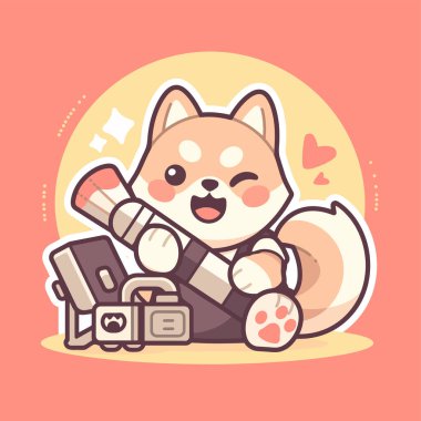 Elinde köpek resmi olan sevimli bir kedi..