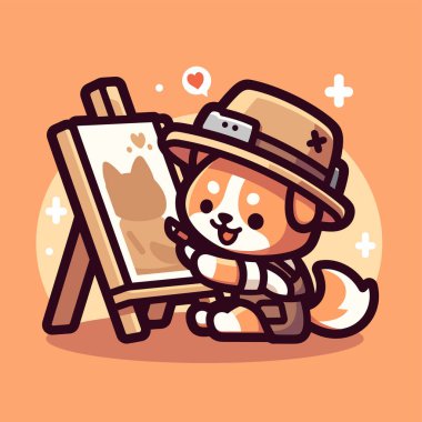 Fırçalı şapkalı sevimli çizgi film köpeği. vektör illüstrasyonu.