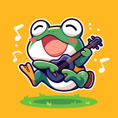 Mutlu küçük kurbağa çizgi film vektör çizimi. beyaz arkaplanda izole