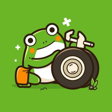 Şirin yeşil kurbağa çizgi film maskotu.