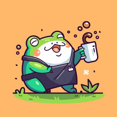 Vektör illüstrasyonu, fincandaki sevimli çizgi film karakteri.