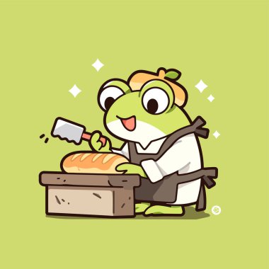 Bıçaklı bir kurbağa karakteri. Vektör çizimi. çizgi film biçimi.