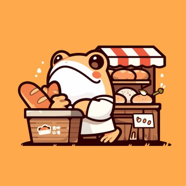 Beyaz arka planda izole edilmiş büyük bir sepet ve ahşap tahta ile patates kızartmasının sevimli kawaii karakterinin vektör çizgi film çizimi