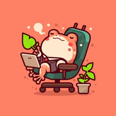 Bilgisayarın başında oturan küçük şirin bir çizgi film.