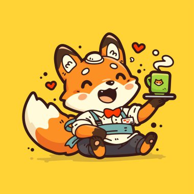 Bir tilkinin çay bardağındaki çizgi film karakteri. vektör