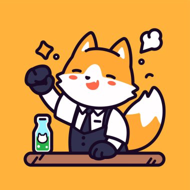 Bira bardağında tilki olan sevimli çizgi film karakteri. vektör illüstrasyonu.