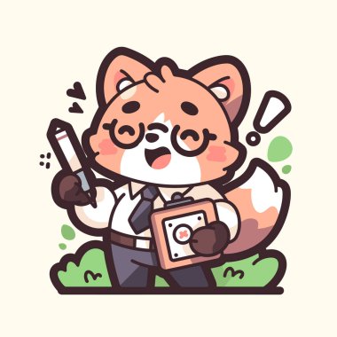 Elinde fırça ve bir fincan çayla sevimli bir kedi çizilmiş. vektör illüstrasyonu.