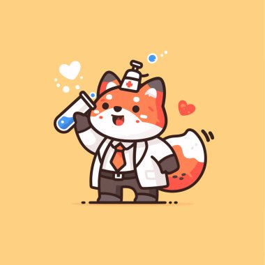 Bir fincan kahve ve bir fincan kahveyle sevimli tilki çizgi filmi.