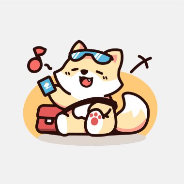 Bir fincan çayla köpek. çizgi film biçimi.