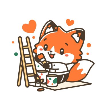 Elinde fırça tutan sevimli çizgi film karakteri çizimi