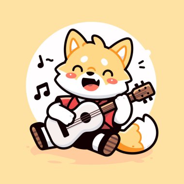 Sevimli çizgi film karakteri. Bir gitarın vektör illüstrasyonu