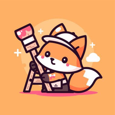 Şapkalı, resimli, ikonlu şirin tilki.