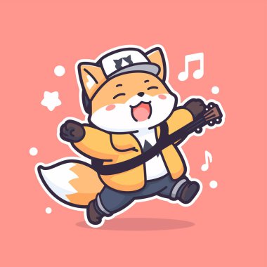 Gitar çalan bir karikatür köpeğinin vektör çizimi