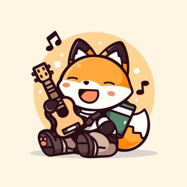 Kedili bir karikatür gitarın çizimi.