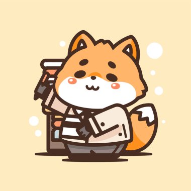 Çanta tutan sevimli tilki çizgi filmi.