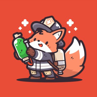 Bira şapkalı şirin tilki çizgi filmi. hayvan vektör illüstrasyonu