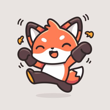 Mutlu ve şirin tilki zıplayan çizgi film vektör çizimi ile oynuyor