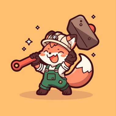 Elinde kürek tutan ve elinde kürek tutan sevimli bir köpeğin vektör çizimi. Gömlek tasarımına uygun. Çıkartma tasarımı.