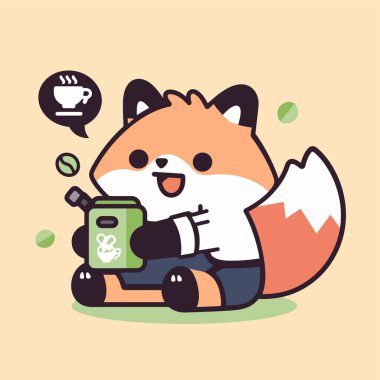 Bardakta çay içen sevimli panda çizimi. sevimli çizgi film karakteri.