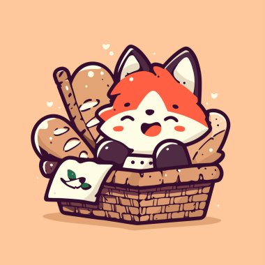 Sepet tutan küçük bir köpeğin sevimli çizgi film karakteri. vektör illüstrasyonu.