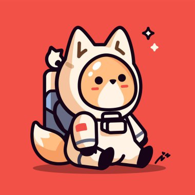 Kafasında kask, astronot, roket olan sevimli bir astronot. El çizimi vektör çizimi. Çocuklar için kawaii çizgi film karakteri, tişört