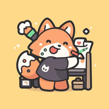 Vektör çizimi. Bir fincan kahve ve bir fincan çayla sevimli bir köpek.