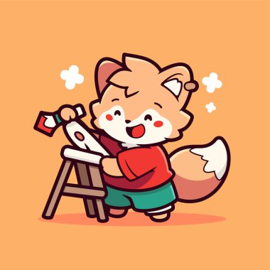 İş için fırçası olan sevimli bir köpek. Çocuklar için vektör illüstrasyonu.