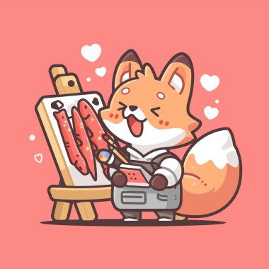 Elinde fırça resmi tutan sevimli bir kedi.