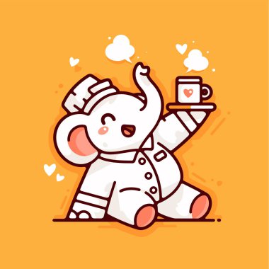 Bir fincanlı şirin beyaz fil çayı.