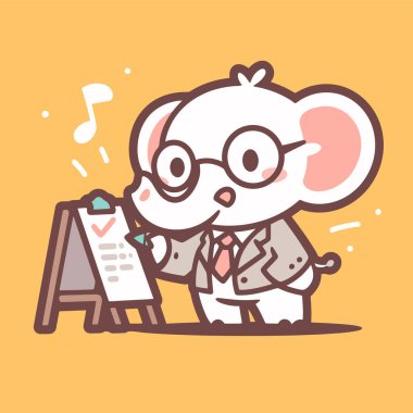 Dizüstü bilgisayarı olan sevimli bir iş adamının çizgi film karakterinin vektör çizimi