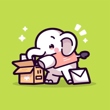 Vektör karikatür şirin beyaz fil bir harf tutuyor.