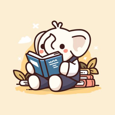 Şirin bir bebek bahçede oturmuş kitap okuyor.