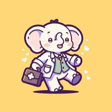 Stetoskop vektör illüstrasyonlu şirin bir fil.